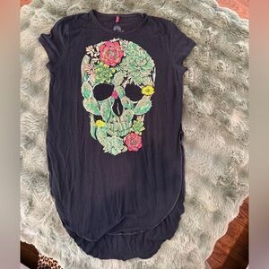 Ay Guey Sparkle Floral Skull Graphic Tee - Black made in Mexico